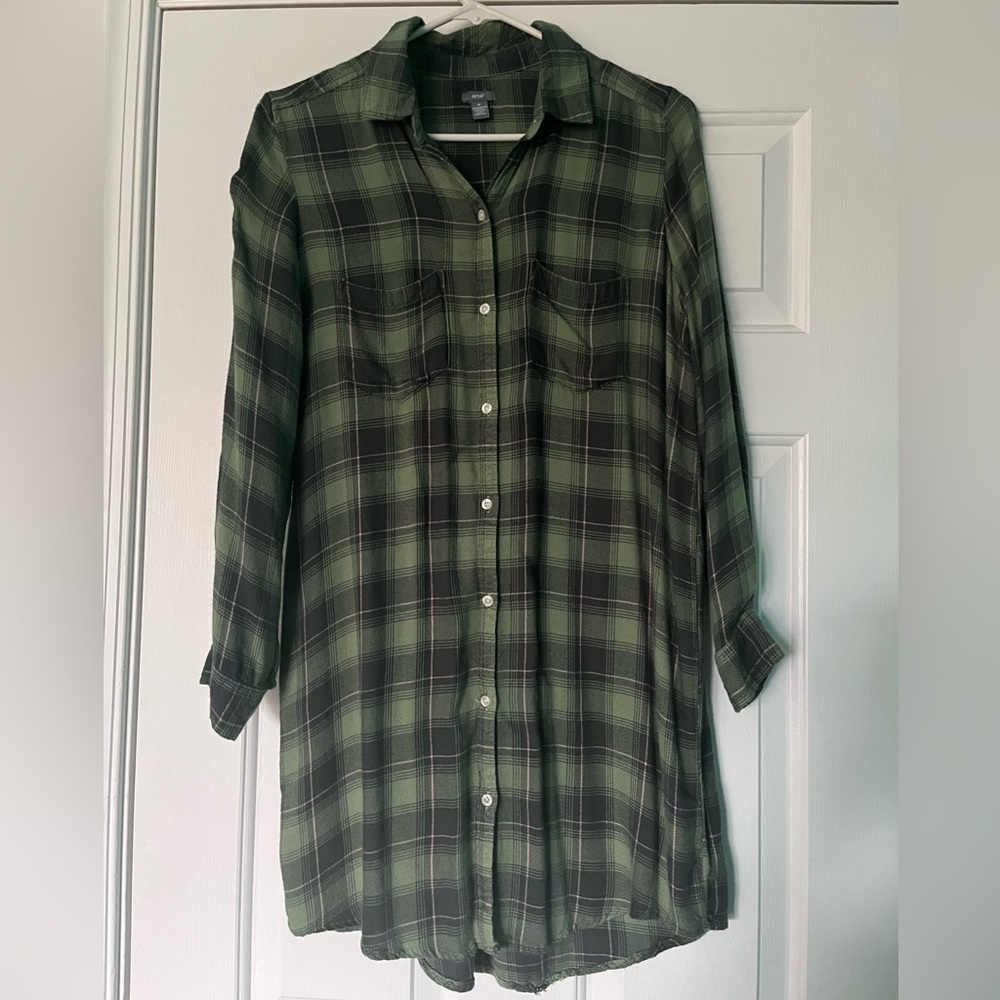 Aerie Green Flannel button up Dress